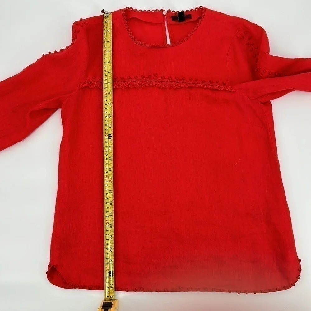 J. Crew Red Embroidered Linen Top Size 6